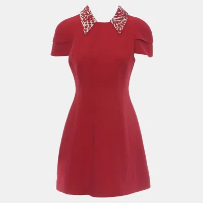 Pre-owned Louis Vuitton Red Silk Wool Embellished Collar Dress