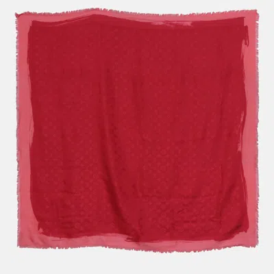 Pre-owned Louis Vuitton Red Silk Wool Monogram Scarf