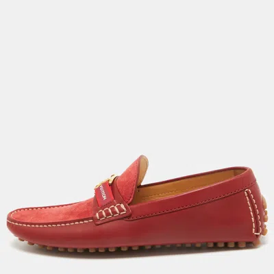 Pre-owned Louis Vuitton Red Suede And Leather Hockenheim Loafers Size 40