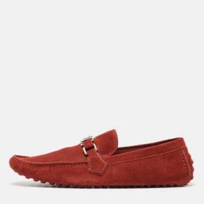 Pre-owned Louis Vuitton Red Suede Hockenheim Loafers Size 45