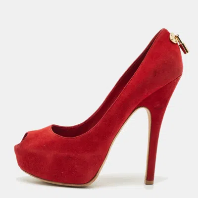 Pre-owned Louis Vuitton Red Suede Oh Really! Platform Peep Toe Pumps Size 38