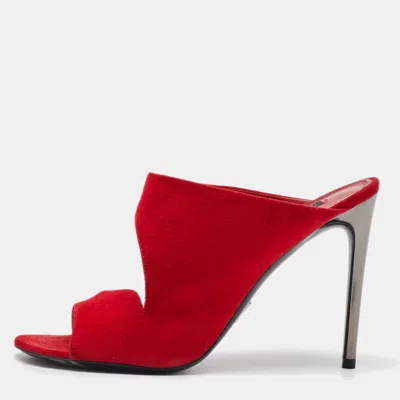 Pre-owned Louis Vuitton Red Suede Slide Sandals Size 38