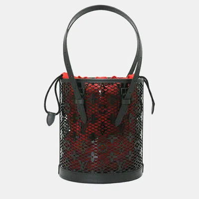 Pre-owned Louis Vuitton Red/black Monogram Lace Leather Pm Bucket Bag