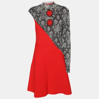 Pre-owned Louis Vuitton Red/metallic Jersey And Rib Knit Midi Dress M