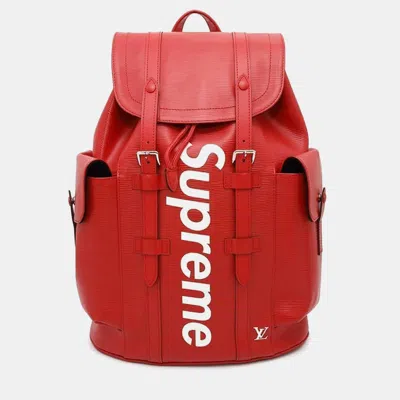 Pre-owned Louis Vuitton Red/noir Epi Leather Supreme Pm Christopher Backpack