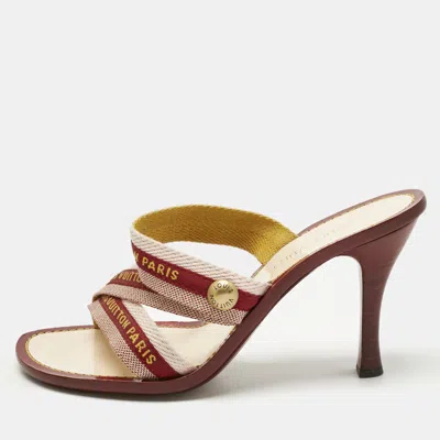 Pre-owned Louis Vuitton Red/pink Canvas Slide Sandals Size 39