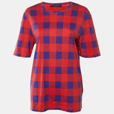 Pre-owned Louis Vuitton Red/purple Masai Damier Print Cotton Knit T-shirt Xxl