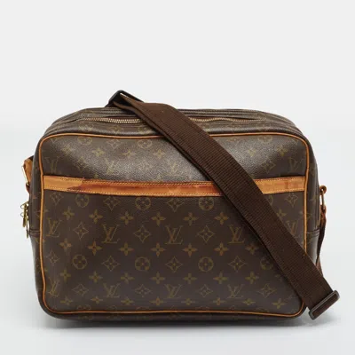Pre-owned Louis Vuitton Reporter Gm Monogram Canvas And Leather Bag In Brown
