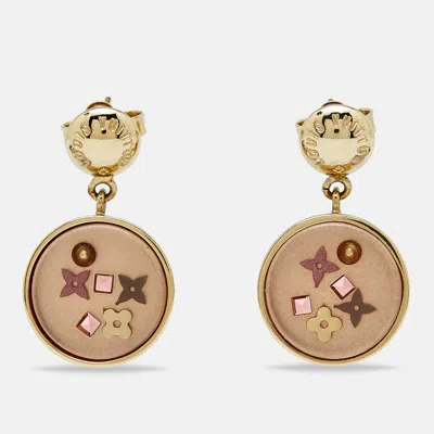 Pre-owned Louis Vuitton Resin Crystal Gold Tone Earrings