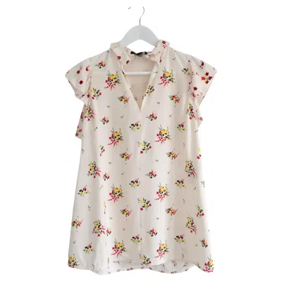 Pre-owned Louis Vuitton Resort 2017 Floral Ruffle Neck Blouse In Sand