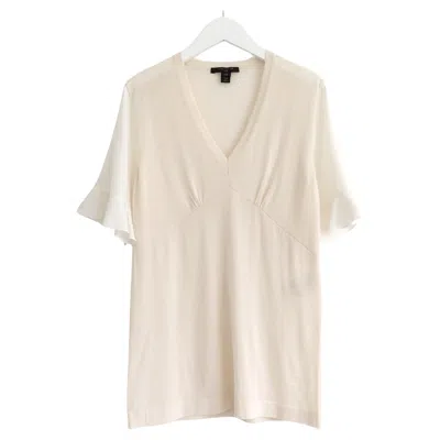 Pre-owned Louis Vuitton Resort 2017 Women's Cream Silk Knit Blouse With Frills In White
