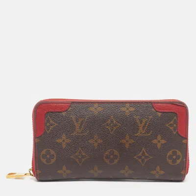 Pre-owned Louis Vuitton Retiro Zippy Cherry Monogram Canvas Wallet In Red