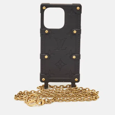 Pre-owned Louis Vuitton Re-trunk Black Monogram Rubber Chain Iphone 14 Pro Case