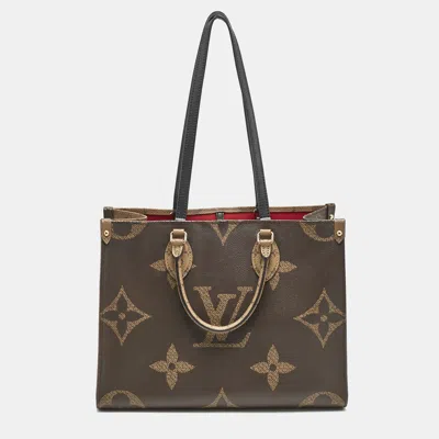 Pre-owned Louis Vuitton Reverse Monogram Canvas Giant Onthego Mm Bag In Brown