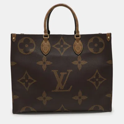 Pre-owned Louis Vuitton Reverse Monogram Canvas On The Go Gm Bag In Brown