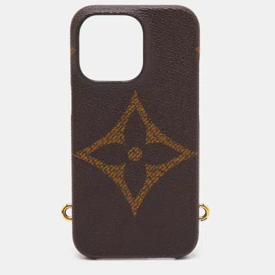 Pre-owned Louis Vuitton Reverse Monogram Giant Canvas Bumper On Strap Iphone Case In Brown