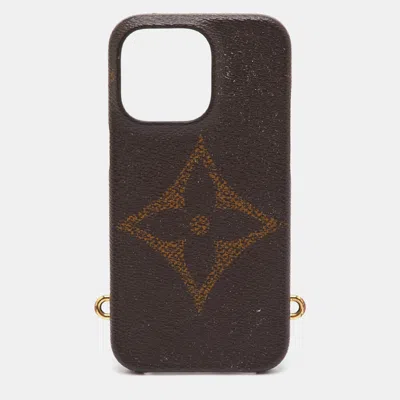 Pre-owned Louis Vuitton Reverse Monogram Giant Canvas Bumper On Strap Iphone Case In Brown
