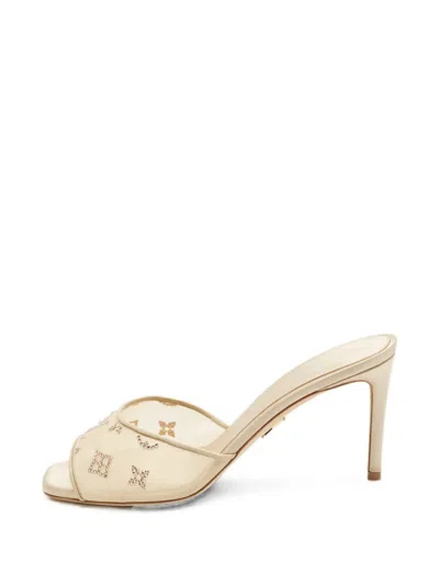 Pre-owned Louis Vuitton Revival Crystal-embellished Heeled Sandals In Neutrals