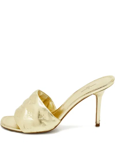 Pre-owned Louis Vuitton Revival Logo-monogram Leather Sandals In Gold