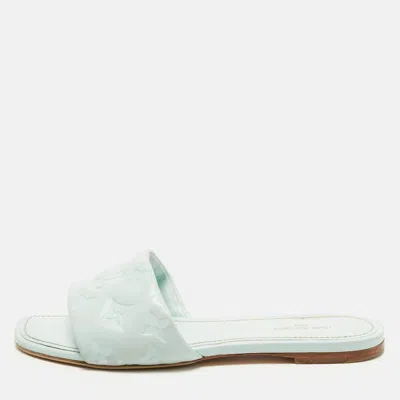 Pre-owned Louis Vuitton Revival Size 37 Blue Monogram Leather Flat Slides