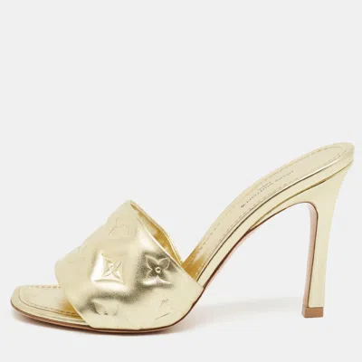 Pre-owned Louis Vuitton Revival Size 37 Gold Monogram Leather Slide Sandals