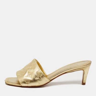 Pre-owned Louis Vuitton Revival Size 38 Gold Monogram Leather Slide Sandals