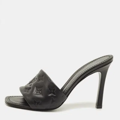 Pre-owned Louis Vuitton Revival Size 39 Black Monogram Leather Slide Sandals