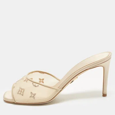 Pre-owned Louis Vuitton Revival Size 40 Beige Lace And Satin Slide Sandals