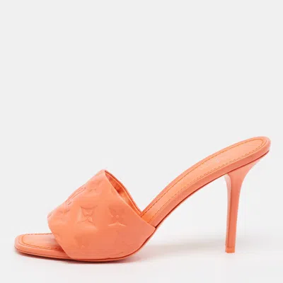 Pre-owned Louis Vuitton Revival Size 40 Orange Monogram Leather Slide Sandals