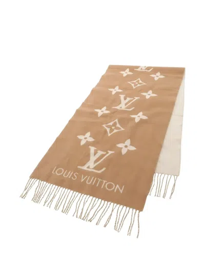 Pre-owned Louis Vuitton Reykjavik Fringed Scarf In Brown