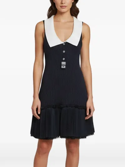 Pre-owned Louis Vuitton Ribbed-knit Pleated-skirt Mini Dress In Blue