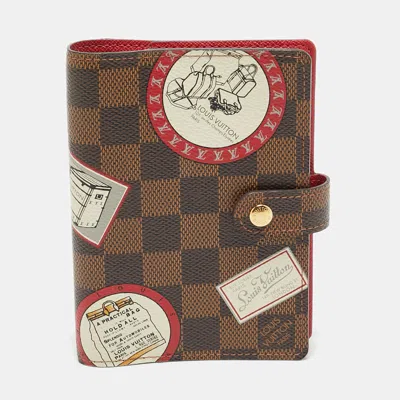 Pre-owned Louis Vuitton Ring Agenda Patch Small Damier Ebene Canvas Cover In Brown