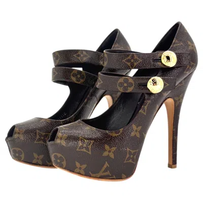 Pre-owned Louis Vuitton Ritual Fetish Lv Monogram Maryjane Platform Peep Toe Pumps 37 In Black