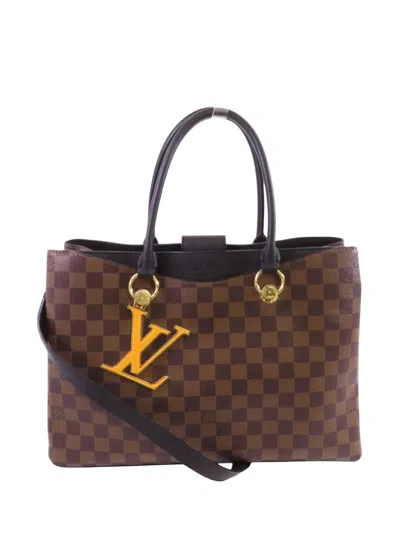 Pre-owned Louis Vuitton Riverside Damier Ebène Canvas Tote Bag In Brown