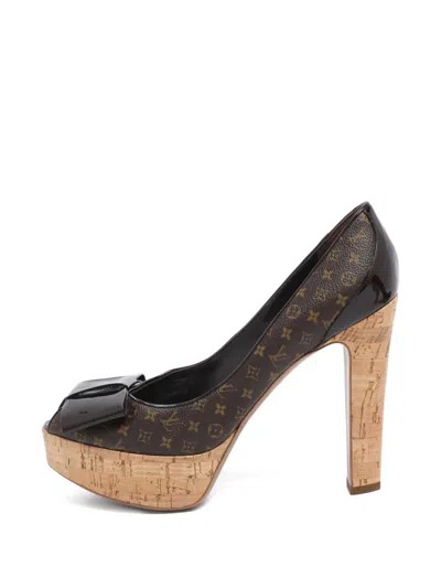 Pre-owned Louis Vuitton Rivoli Platform Peep-toe Pumps In Brown