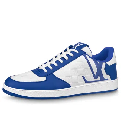 Pre-owned Louis Vuitton Rivoli Sneakers 'white Plaid With Blue Side Logo' In Multi