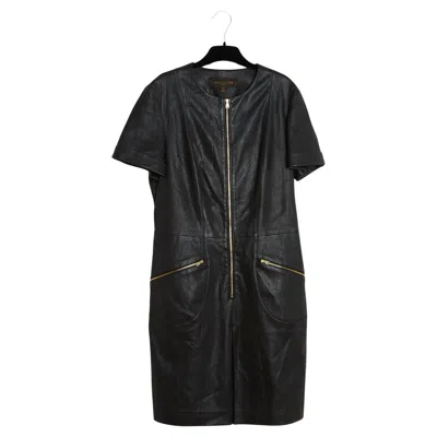 Pre-owned Louis Vuitton Robe Cuir Noir Fr42 Black Leather Minimal Dress Uk14 Us12