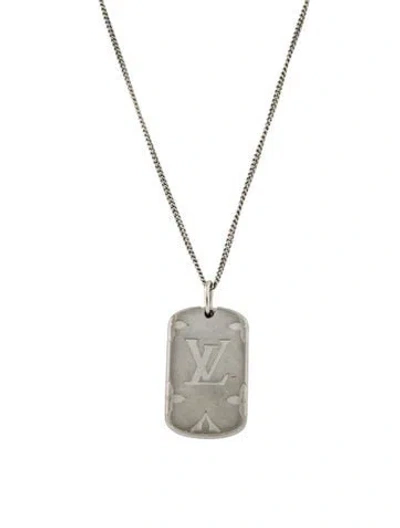 Pre-owned Louis Vuitton Rocket Monogram Dog Tag Pendant Necklace, 27.75" In Multi