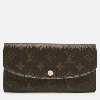 Pre-owned Louis Vuitton Rose Ballerine Damier Ebene Canvas Emilie Wallet In Brown