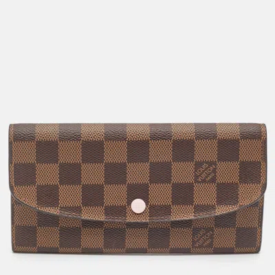 Pre-owned Louis Vuitton Rose Ballerine Damier Ebene Canvas Emilie Wallet In Pink