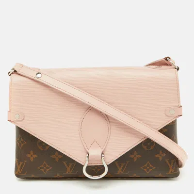 Pre-owned Louis Vuitton Rose Ballerine Epi Leather And Monogram Canvas Saint Michel Bag In Pink