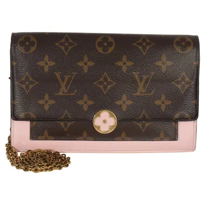 Pre-owned Louis Vuitton Rose Ballerine Monogram Canvas Flore Chain Wallet In Red