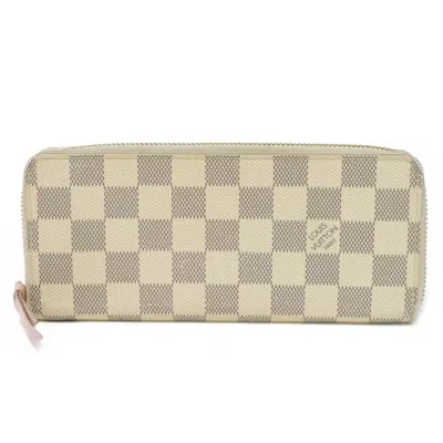 Pre-owned Louis Vuitton Rose Ballerine White Damier Azur Leather Long Wallet (bi-fold) ()