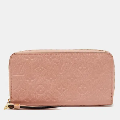 Pre-owned Louis Vuitton Rose Poudre Monogram Empreinte Leather Zippy Wallet In Pink