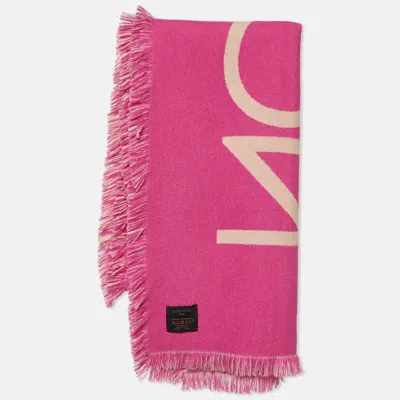 Pre-owned Louis Vuitton Rose Team Louis Wool & Cashmere Fringed Scarf