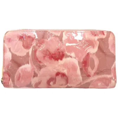 Pre-owned Louis Vuitton Rose Velours Leather Long Wallet (bi-fold) ()