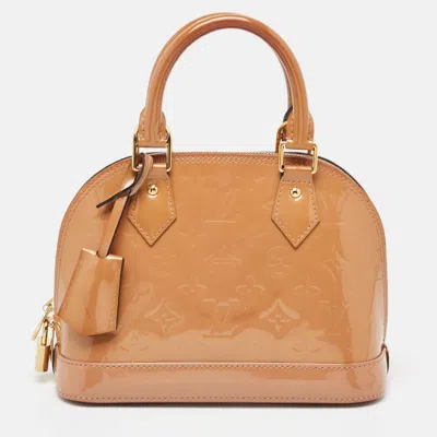 Pre-owned Louis Vuitton Rose Velours Monogram Vernis Alma Bb Bag In Beige