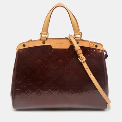Pre-owned Louis Vuitton Rouge Fauviste Monogram Vernis Brea Gm Bag In Burgundy