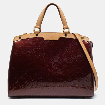 Pre-owned Louis Vuitton Rouge Fauviste Monogram Vernis Brea Gm Bag In Burgundy