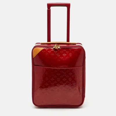 Pre-owned Louis Vuitton Rouge Grenadine Monogram Vernis Pegase 45 Trolley Luggage In Red